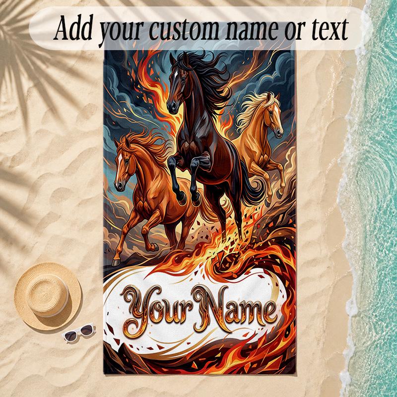 Horse Theme Soft Beach Towel Personalized Custom Name Text Towel Portable for Beach Pool Travel