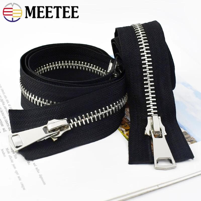 Meetee 8# Metal Zipper 70/80/100/120cm Double Sliders Open End Zippers for Sewing Bag Jacket Coat Zip Repair Kit DIY Accessories