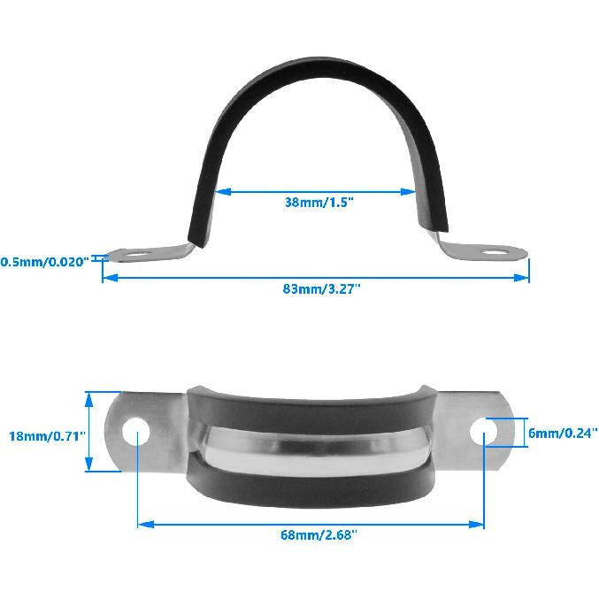 Rubber Cushioned U Clamps, U-Shaped Pipe Tube Wire Clamps, 15PCS (M38|1-1/2", Silver)