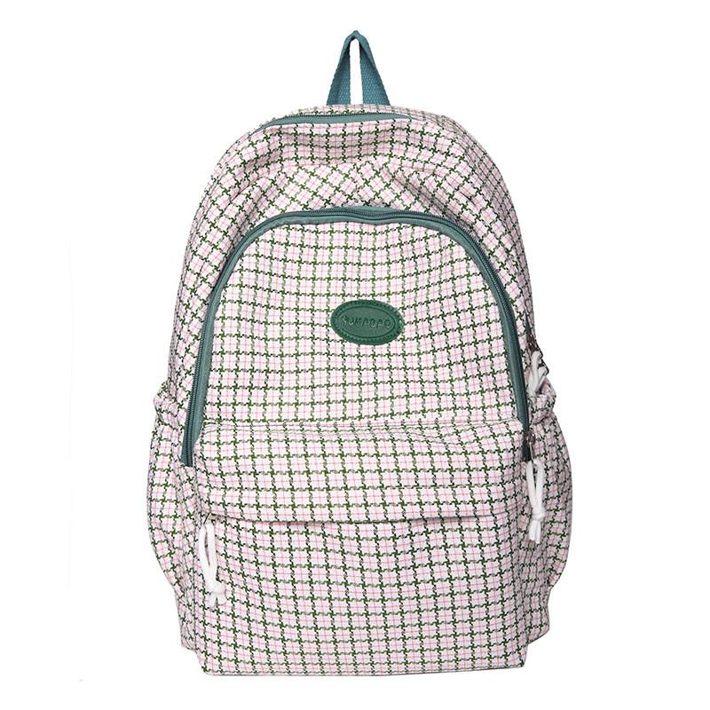 Cute Nylon School Bag With Grid Design And Letter Decoration For Students And Casual Daily Outfits