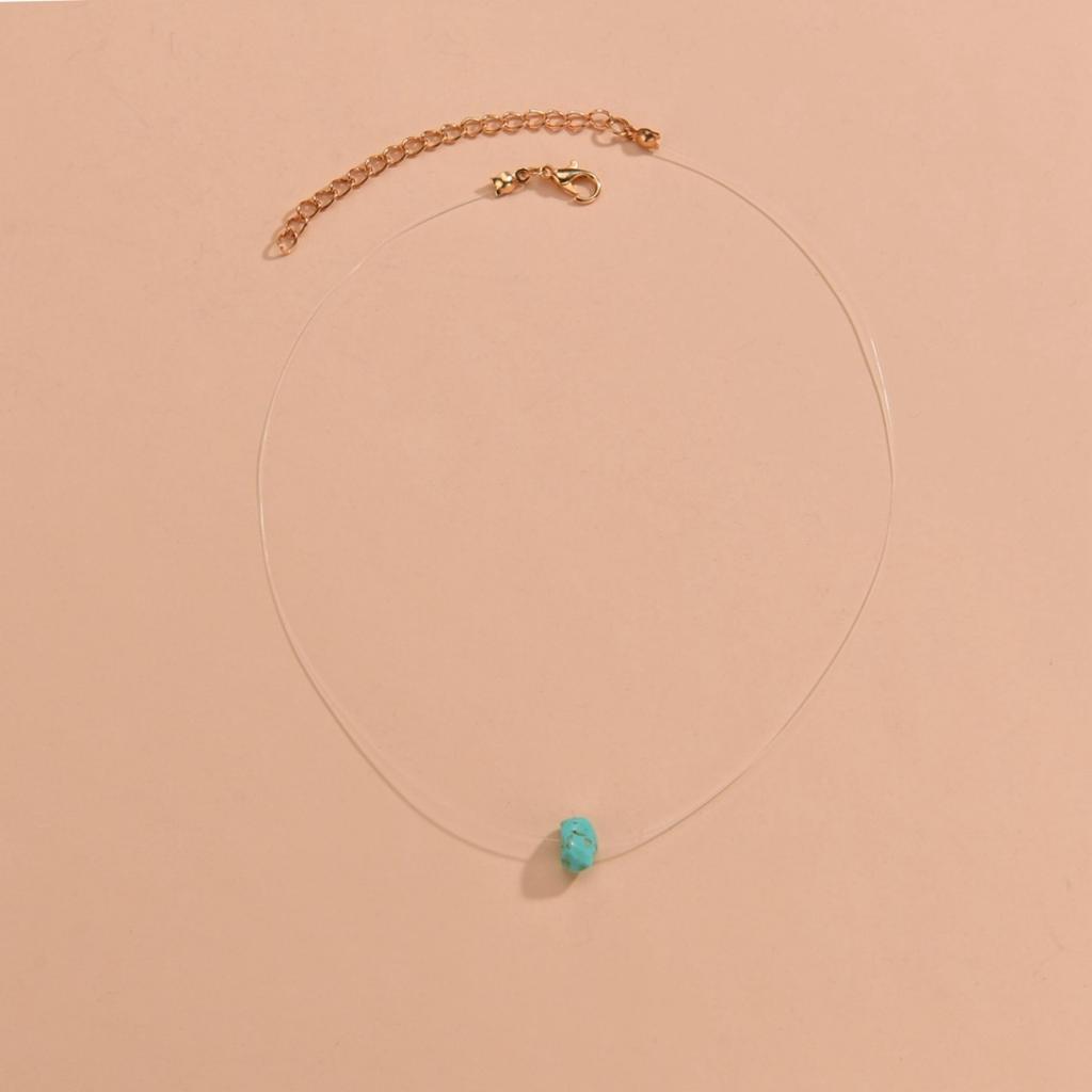 New Product Simple Personality Geometric Irregular Turquoise Pendant Transparent Fishing Line Necklace Collarbone Chain Decoration