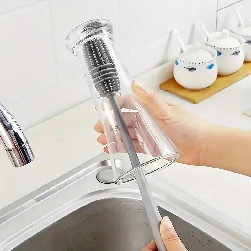 1pc-Long Handle Silicone Bottle Brush Cleaning Brush Kitchen Cleaning Cup Brush Thermos Glass Brush Cleaning Tools