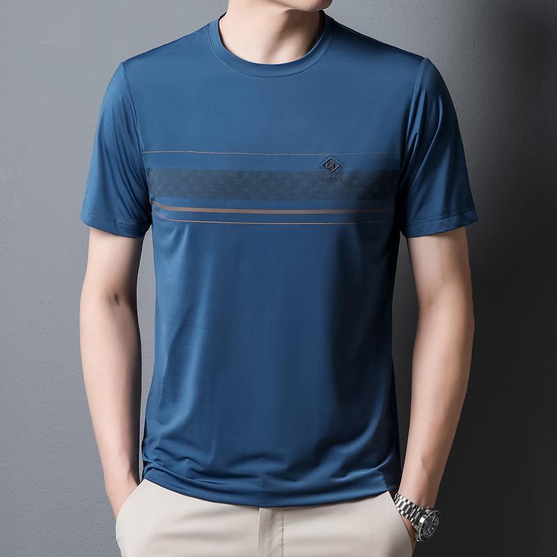 Casual Fashion Short Sleeve Polo-Neck Pullovers Tops Male Clothes Summer Round Neck Printed Spliced  T-shirt for Men