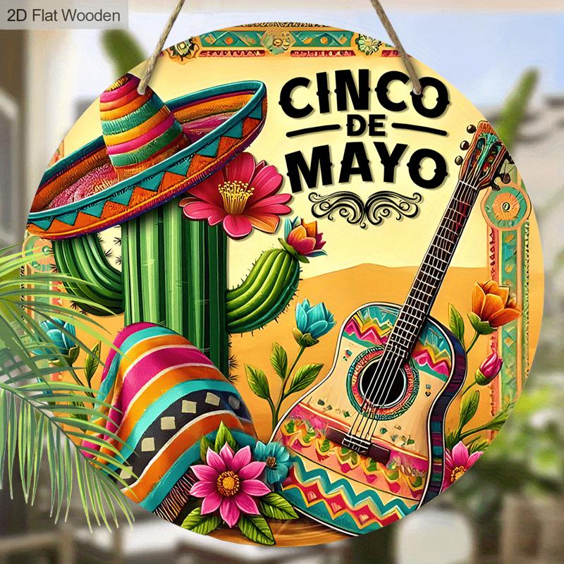 Rustic Cinco De Mayo Wooden Sign, Charming Round Sign for Front Door, Wall Hanging Decor - Ideal Fiesta Celebration Gift for Friends & Family