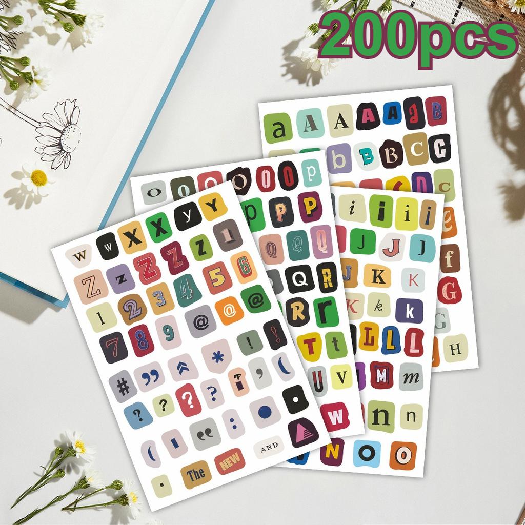 181200pcs (4 Sheets)Vintage Letter Stickers. A-Z UpperLowercase. Matte Paper for Scrapbooking Planners DIY Crafts. Durable.