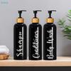 3Pcs Refillable Shampoo Conditioner Body Wash Pump Bottles,Bamboo Lid Plastic Shower Dispenser Set for Bathroom