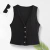 Top Vestă pentru Femei Vintage Maieu Crop Top Gât în V Nasturi Vesta Retro Casual Fără Mâneci Cardigan