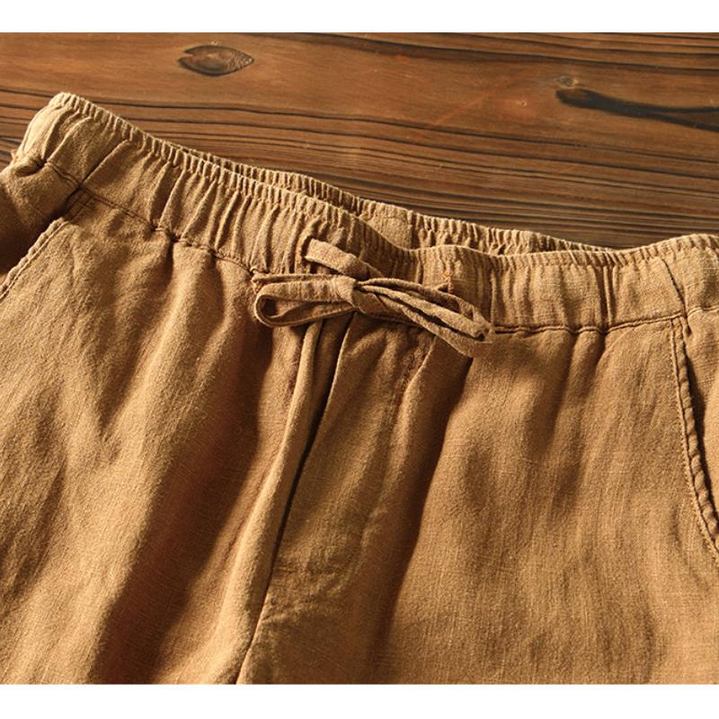 Summer Simple Style Men's Pants Beach Breathable Ramie Cotton Men Trousers Daily Casual Baggy Long Pants Solid Color Drawstring Elastic Waist
