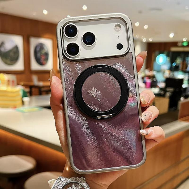 

Colorful Ripple Texture Magnetic Ring Holder Case For iPhone 17 16 Pro Max 15 14 13 Luxury Oily Feel TPU Hybrid Hard PC Stand Cover For iPhone 17 серый
