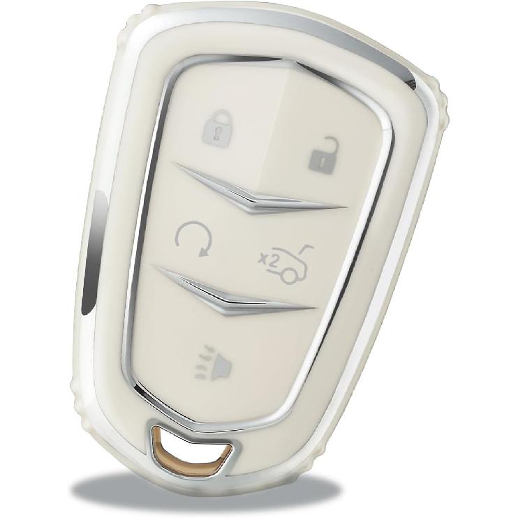 OFFWEGO for Cadillac Key Fob Cover, for Cadillac Escalade CTS SRX CT4 CT5 CT6 XTS XT4 XT5 XT6 ATSL SLS STS Smart Key Fob Cover Case (Silver Blue) серебро белый