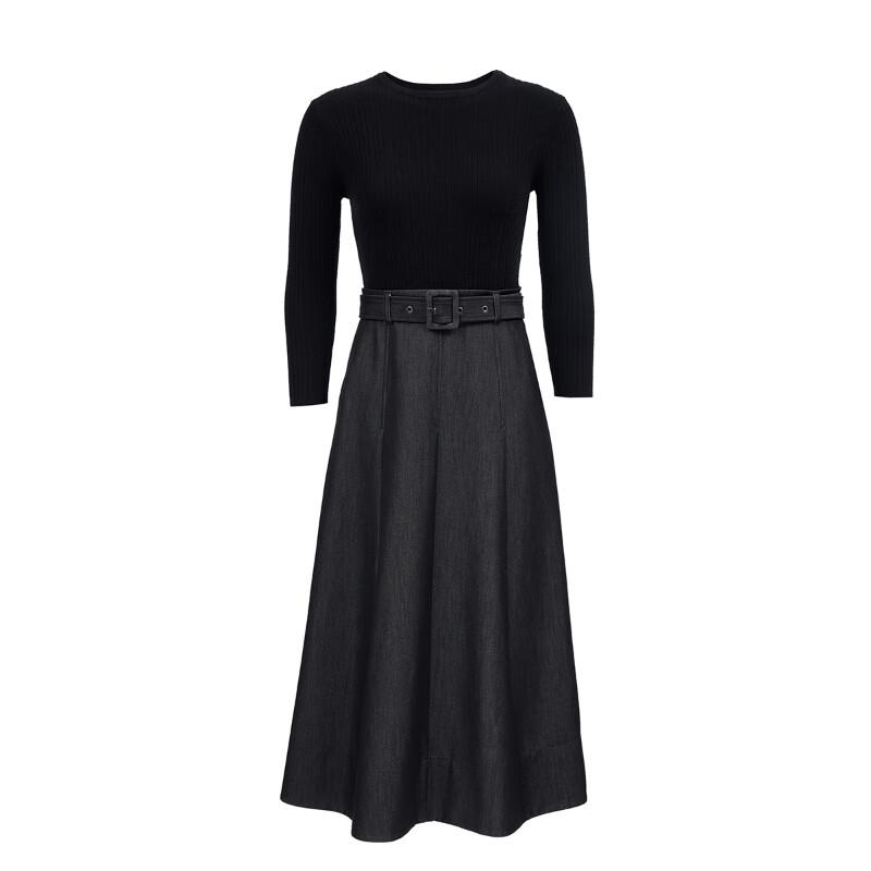 VEROMODA Autumn Elegant Wool-Silk Blend Spliced Midi Dress