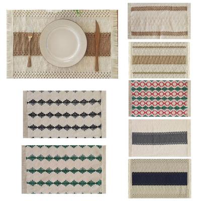 Bohemian Fringed Placemat Soft Cotton Linen Vintage Placemat Jacquard Machine Washable Placemat for Home Farmhouse Dining Table