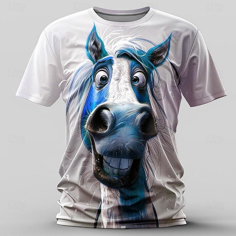 T-shirt da uomo a maniche corte con stampa 3D motivo cavallo stile retrò casual street sport outdoor maglietta girocollo top cloti