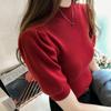 Half Turtleneck Knitted Summer Tops Short Puff Sleeve Shirts Soft Solid Spring Shirt Tees Woman Simple Slim Female Chic 18844