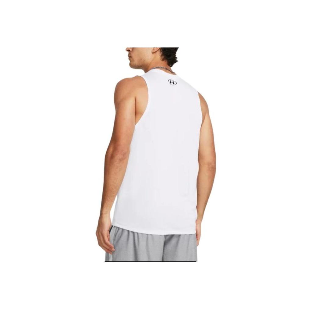 Under Armour Round Neck Logo Print Quick Dry Soft Sweat Absorbing Fitted Sleeveless Tank Top Men Tops White 1382795-100