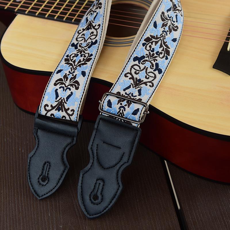 Retro Ethnic Embroidered Guitar Strap - Wooden and Electric, Polyester Printing, UK Style