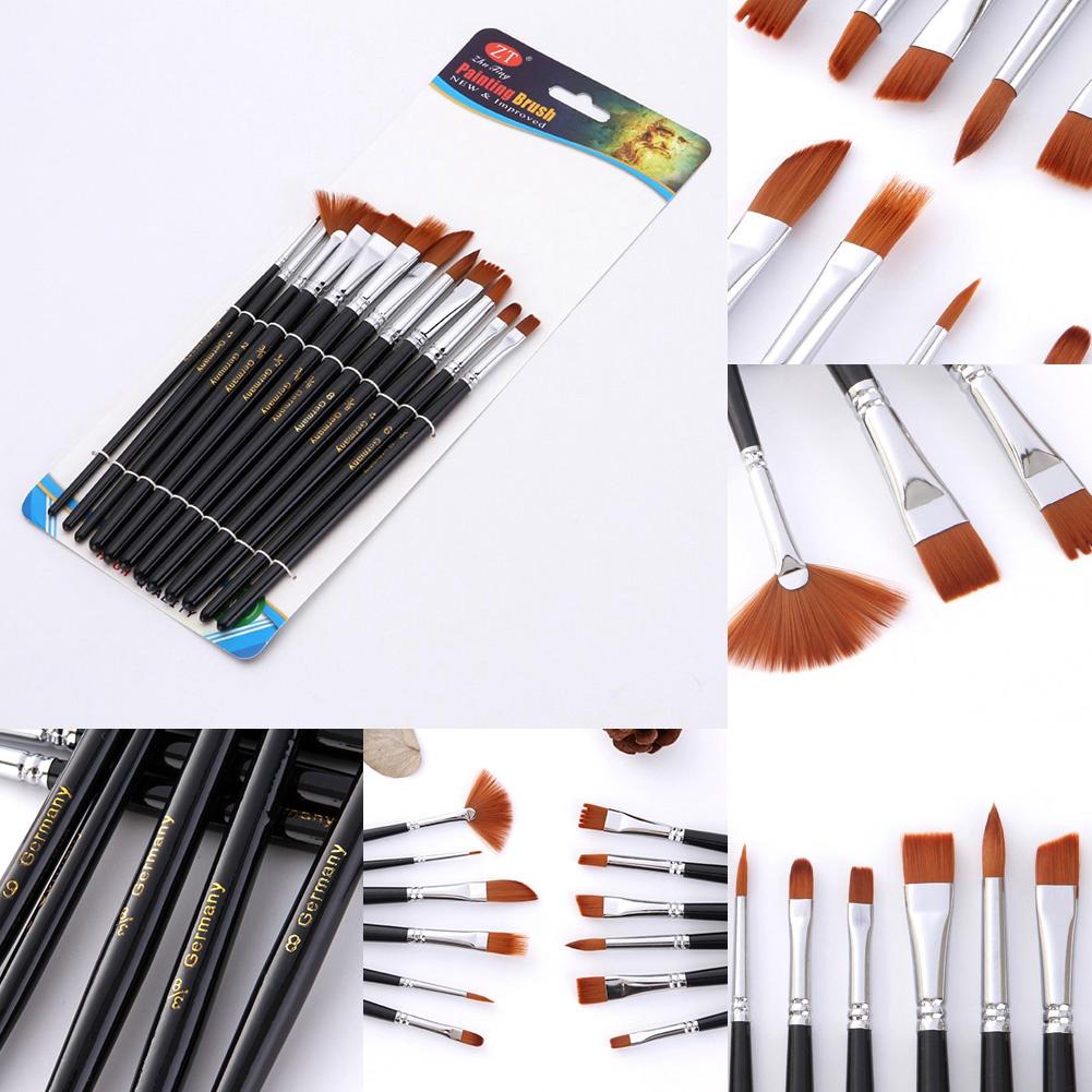 

Набор из 12 кистей для гуаши с нейлоновой щетиной, деревянная ручка, кисти для акварели и масляной живописи, инструменты для рисования