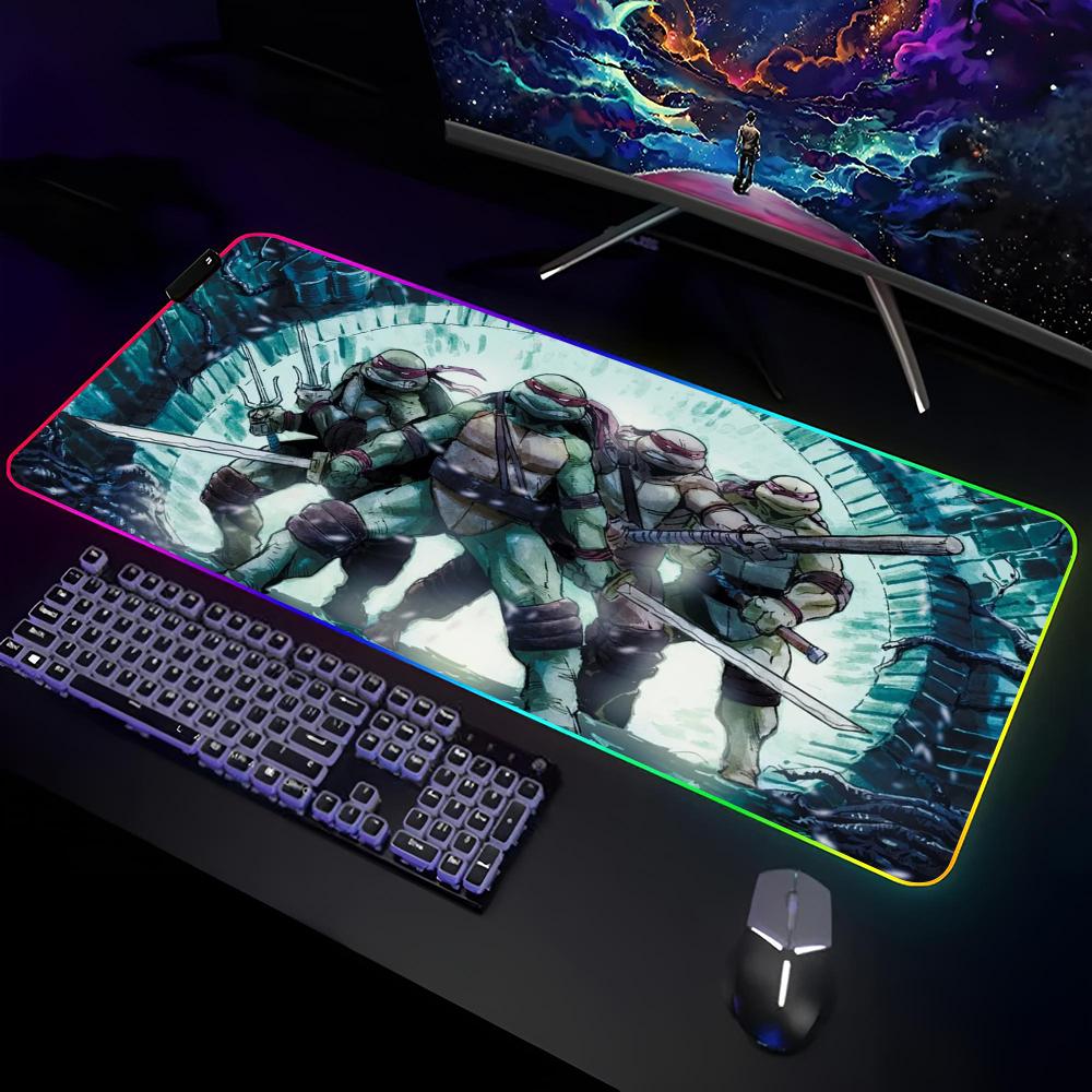 T-Teenage Mutant N-Ninja-Turtles Mouse Pad Gamer RGB Deskmat Keyboard Mat Gaming Laptops LED Mousepad Desk Protector Anime Mause