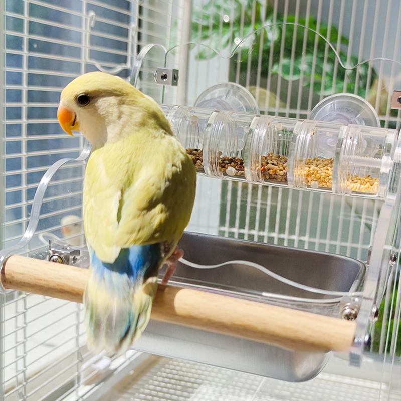 Bird Feeder Transparent Pet Supplies With Steel Bowl Parakeet Cage Feeder Water Tray For Cockatiels Lovebirds Budgies Parakeet
