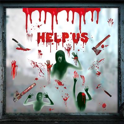 Halloween Bloodstains Electrostatic Window Stickers Window Glass Door Bathroom Door Blood Handprint Footprint