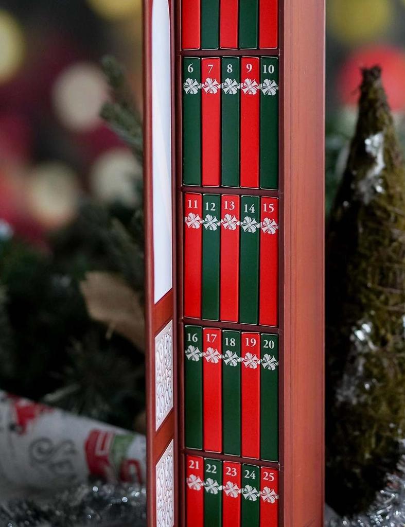 Bookshelf Ornament Model with 24 Small Book Fun Advent Calendar Decorations Christmas Countdown Calendar Model Gift for Friends