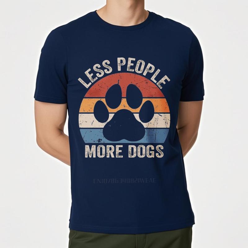 

men brand tshirt Streetwear summer Teenagers t shirt Less People More Dogs Paw Print Short Sleeve Travel Crew Neck tees 3XL