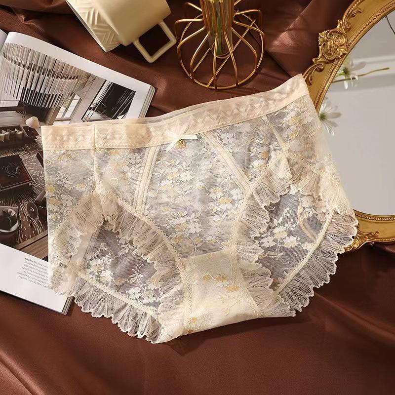 

Летние женские кружевные стринги - Сексуальный дизайн с вырезами, Высокая эластичная талия, Хлопковая ластовица, Низкая посадка L светло-желтого