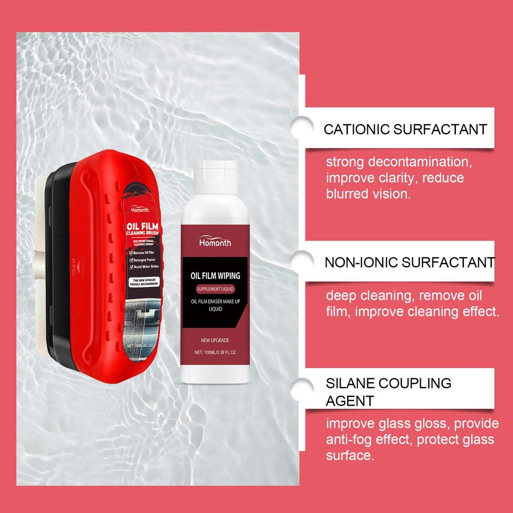 Homonth Car Glass Glossy Powerful Car Windshield Cleaner Oil Film Remover Car Window Glass Cleaner Removes Dirt Car Cleaning Brush