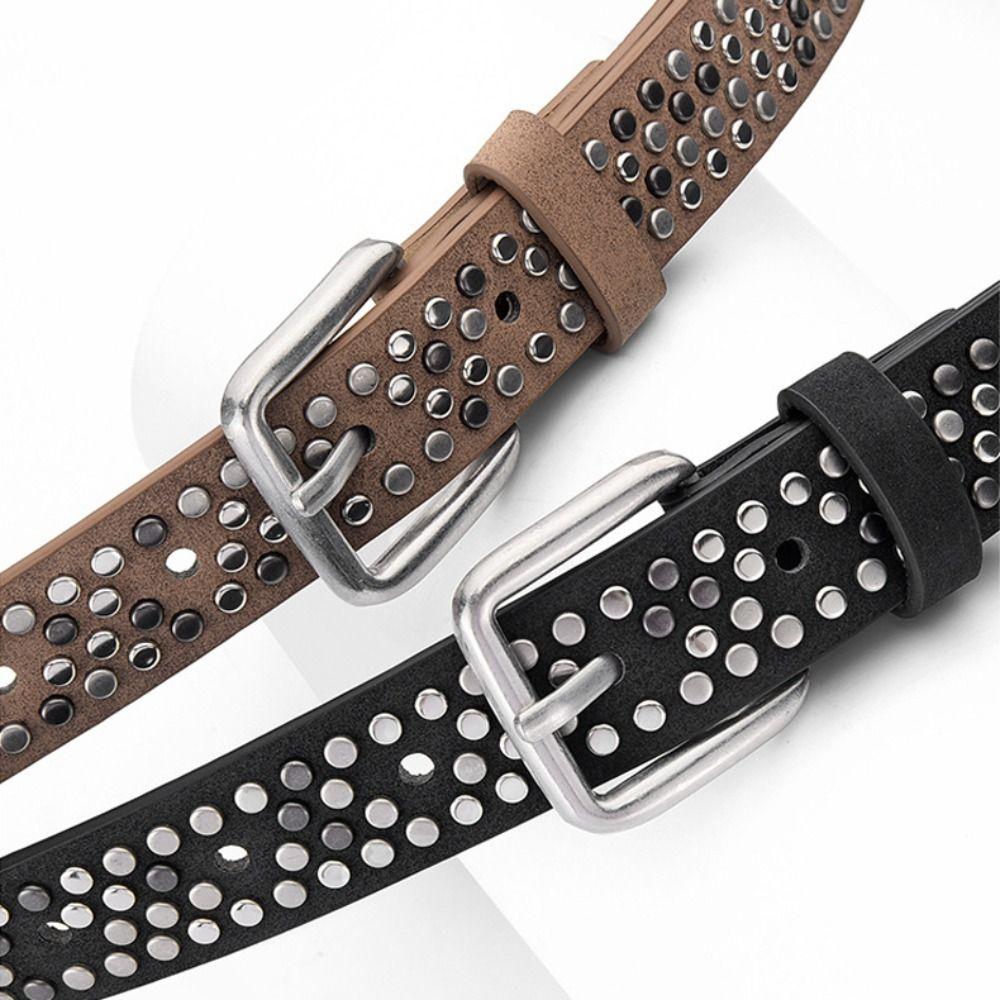 Pasek z zapięciem na klamrę, z zamszu, nitowany, retro punkowy, pasek do talii biznesowy, pasujący do spódnic, dżinsów