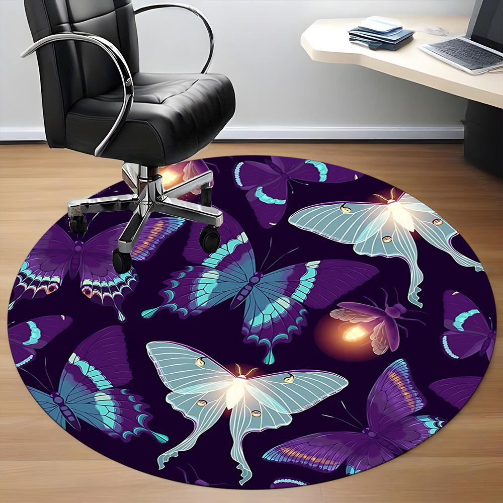 1PC Butterfly Night Light Office Round Rug, Non slip, Soft and Durable Office Rug for Interior Decoration, Perfect for Office