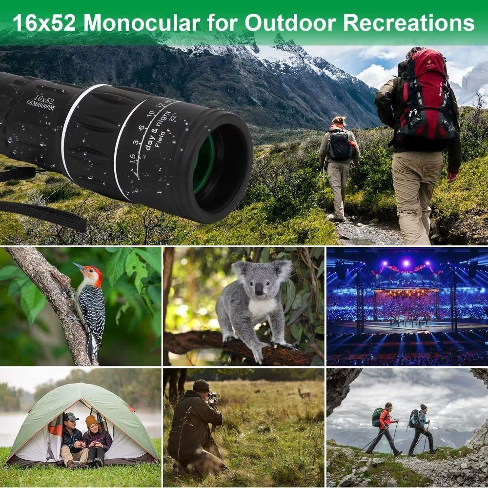 8XMagnification 16x52 Monocular Telescope Waterproof Long Range Spyglass  Hiking Outdoor
