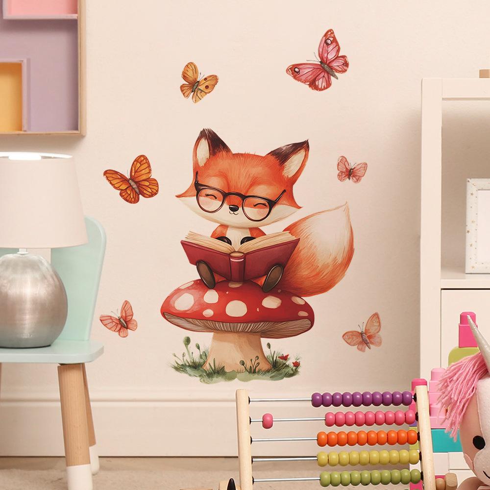 Cute Little Fox Mushroom Butterfly Bedroom Living Room Home Wall Background Beautification Decoration Wall Stickers