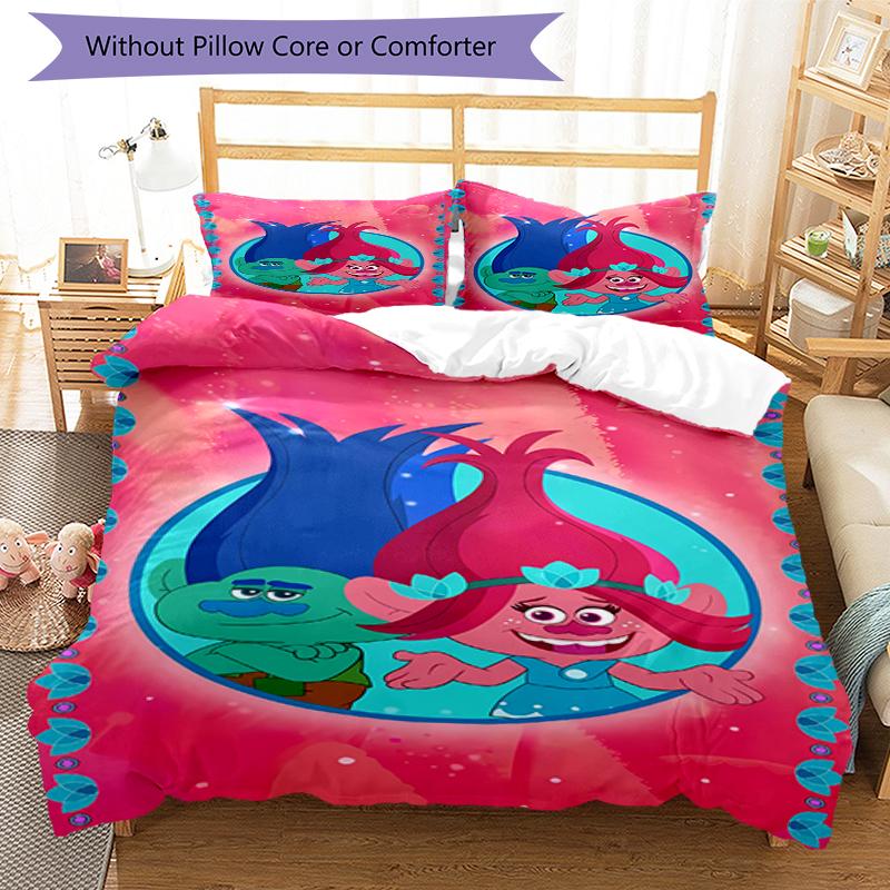 3pcs Trolls Bedding Set Duvet Cover Closure Includes 1 Duvet Cover & 2 Pillowcases, Soft and Comfortable for All Seasons.