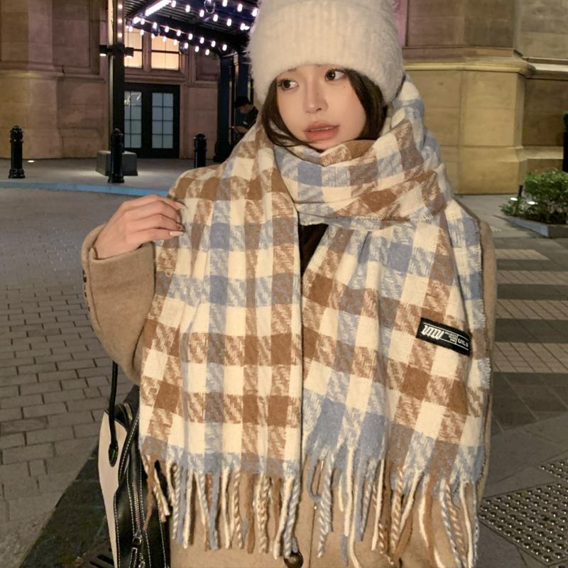 Women Red Green Plaid Tassel Knitted Scarf Headscarf Ladies Men Casual Warm Scarve Mujer Wrap Shawl New Unisex Winter Christmas