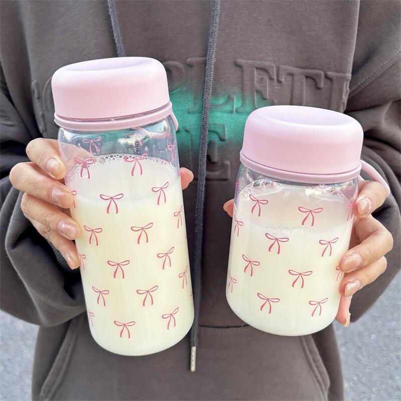 Bowknot Plastic Water Cup Student Portable Cold Drink Cup Coffee Juice Milk Portable Large Capacity Water Cup