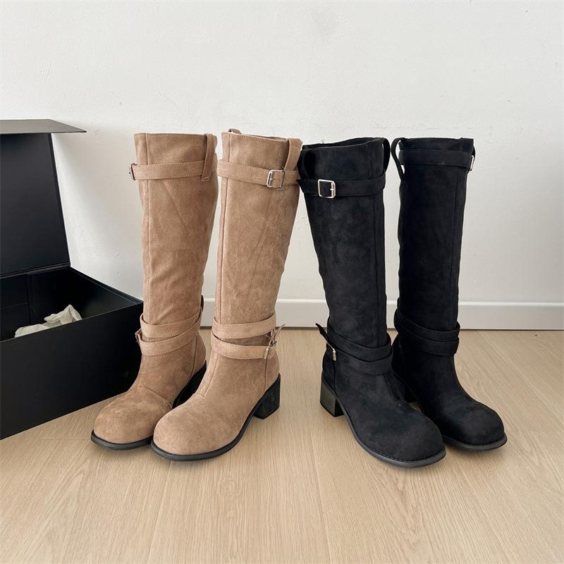 Retro British style but knee thick heel boots women's 2025 new summer versatile height-increasing and thin knight boots