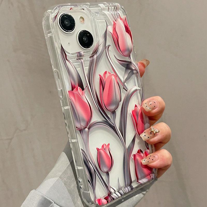 Tulip Phone Case for iPhone 17 Air 16 15 14 11 12 13 Pro Max 16 15 Plus 13 12 Mini X Xs 8 7 Soft Transparent Cover