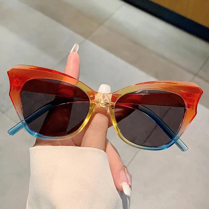 Fashion Vintage Cat Eye Sunglasses Women For Female Trend Sun Glasses Punk Luxury Brand Designer Double Color Butterfly Shades