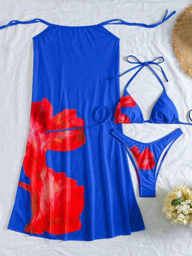 2025 Europäischer & Amerikanischer Print Rückenfreier Neckholder Bikini - Sexy Split Urlaubsbademode für Damen