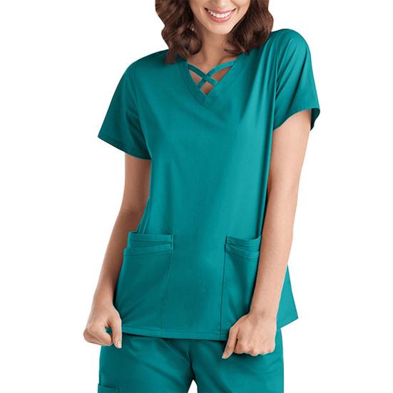 2 stk/sett Unisex sykehusuniformsett V-hals kortermede lommer Topper Elastiske midjebuksesett Hurtigtørkende sykehus tannpleie scrubs uniformer