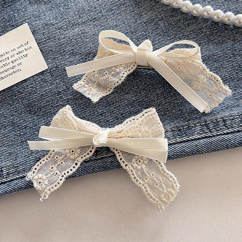 French retro lace bow small clip female side duck bill clip head jewelry bangs clip hair accessories
