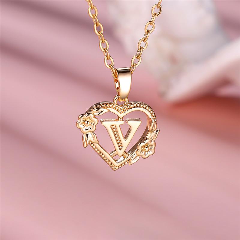 Cute Female A-Z Letter Pendant Necklace Yellow Gold Color Wedding Jewelry Gift For Women
