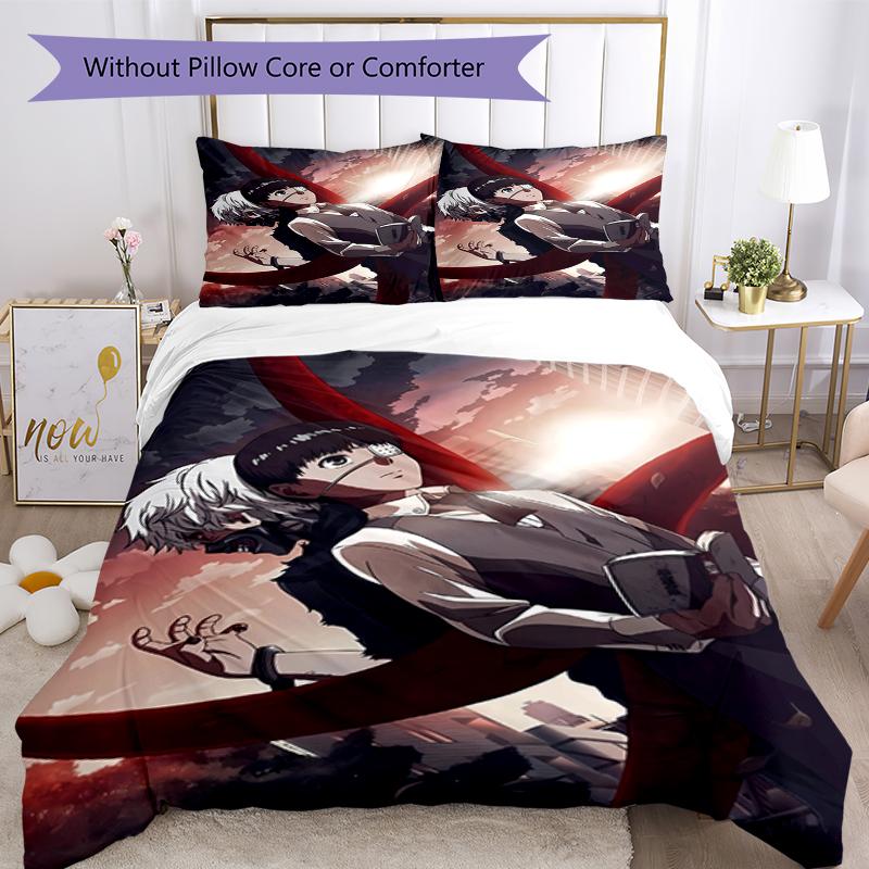 3pcs Tokyo Ghoul Bedding Set Duvet Cover Closure Includes 1 Duvet Cover & 2 Pillowcases, Soft and Comfortable for All Seasons.