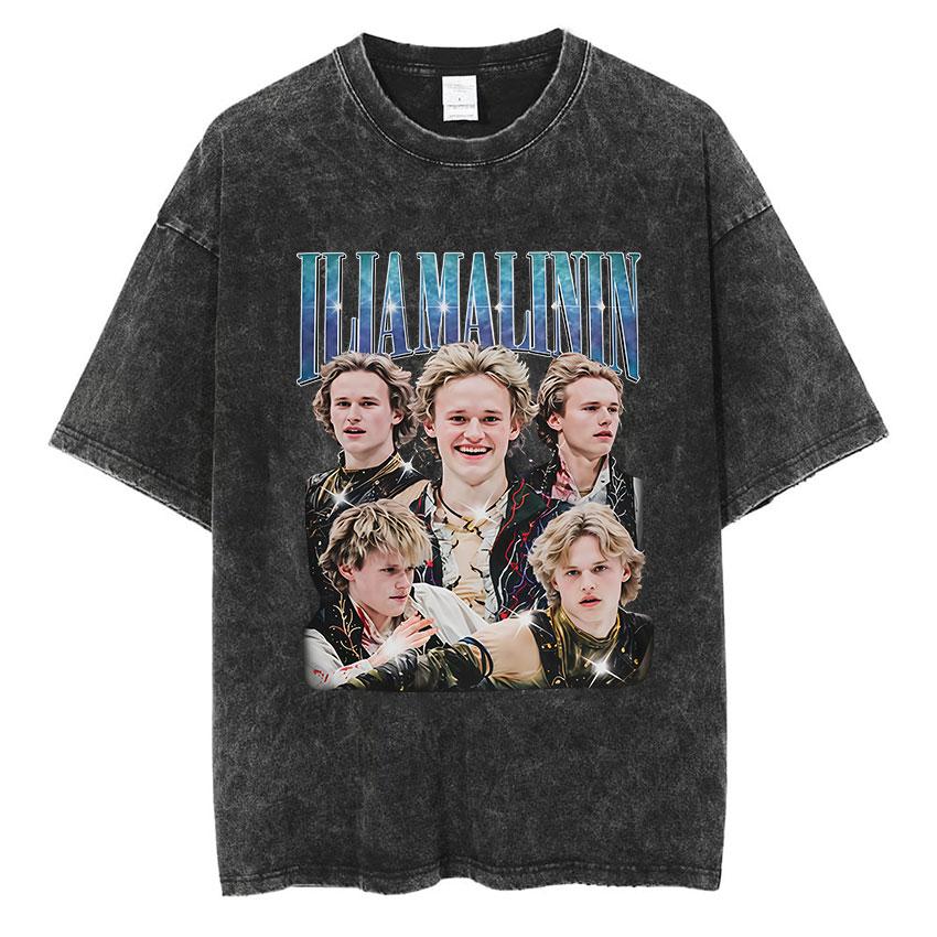Ilia Malinin Vintage Washed Graphic T Shirt Men s O-Neck Classic Short Sleeve T-shirt Gothic Oversized Cotton Tshirts Streetwear S разноцветный