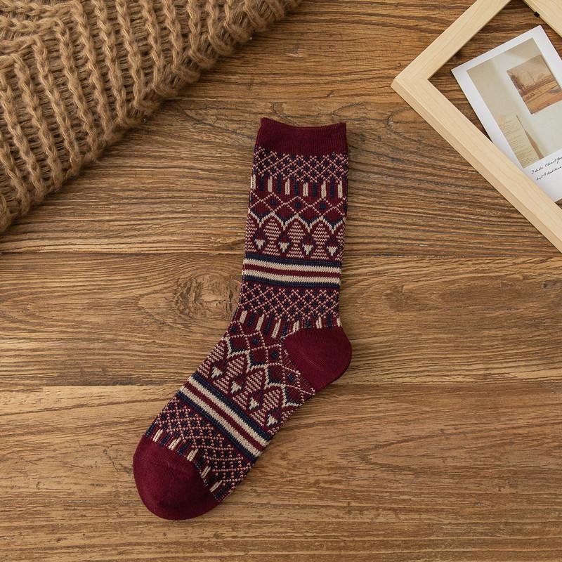 Women's Spring and Autumn Double-needle Double-track Pile Socks Are Retro and Versatile. Autumn and Winter Pure Cotton Mid-calf Socks