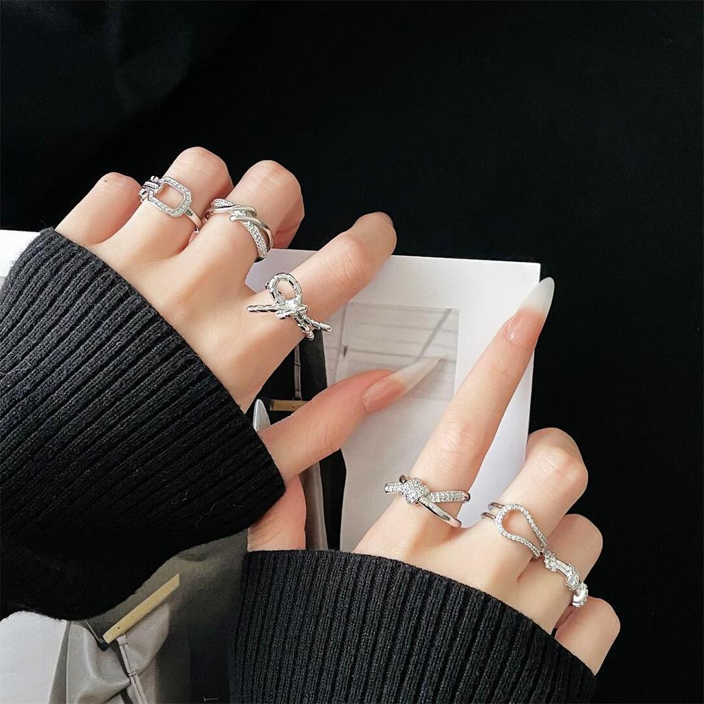 Stylish, Simple And Exquisite Diamond-Set Open Ring, Bow, Personalized Light Luxury, Minimalist, High-End Sense, Niche Temperament Ring
