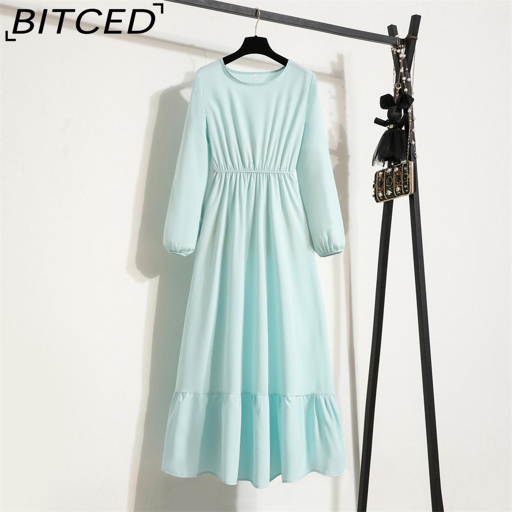 

BITCED 25 цветов, весенние женские макси-платья, повседневные, с длинным рукавом, с цветочным принтом, с круглым вырезом, длинное женское платье, бохо, пляжная вечеринка, женские платья, мусульманское платье XL