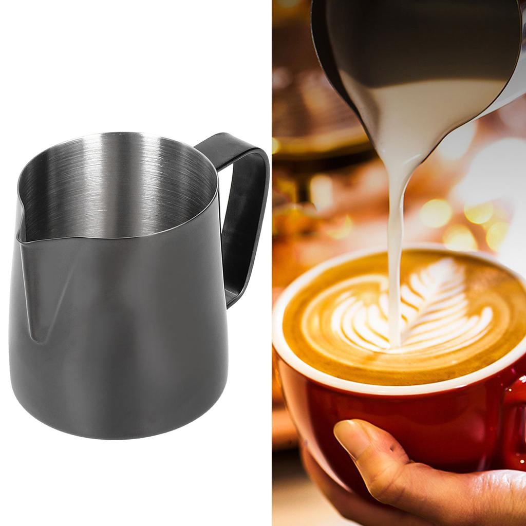 Multifunktionell Kaffekopp Mjölkskumningskanna Rostfritt Stål Latte Mugg med HandtagSvart 350ml