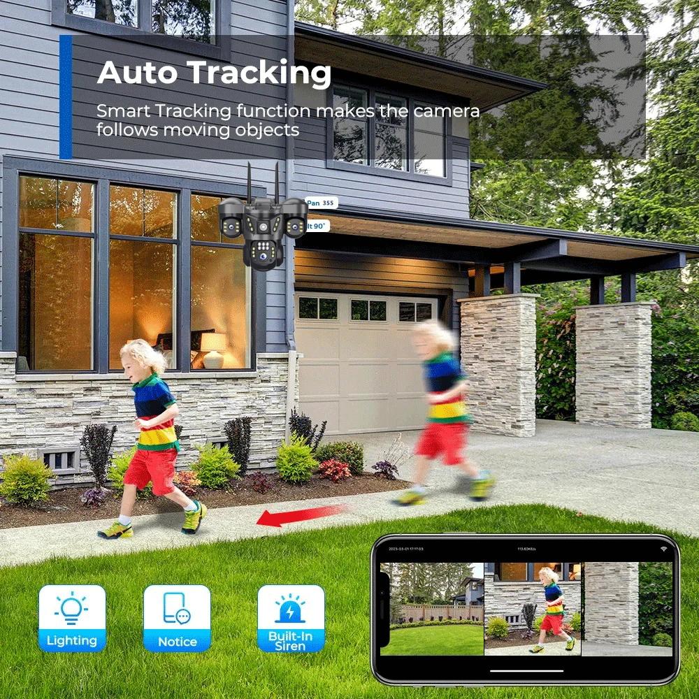 LS VISION 12MP Tříobjektivová 4G SIM IP kamera Venkovní Detekce osob WiFi Dohledové kamery 6K Bezpečnostní ochrana Video monitor V380 Pro