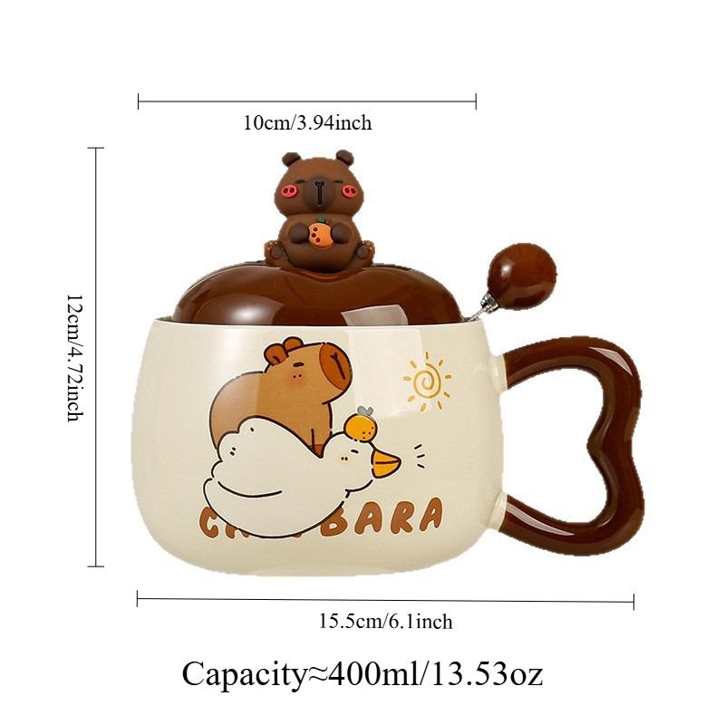 Cartoon Capibala Ceramic Mug with Lid Creative Coffee Milk Tea Water Cup Cute Children Breakfast Cup Household Drinkware